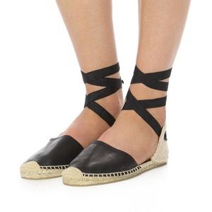 Soludos black leather lace up espadrille